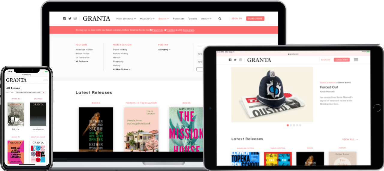 Granta website on mobile, tablet and laptop